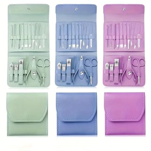 16PCS Professional Manicure & Pedicure Set Stainless Steel Nail Care Kit Travel Manicure Kit, Blue - color: Blue