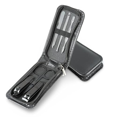 Portable Nail Clipper Set – 6-Piece Travel Manicure Kit for Men & Women – Includes Nail Clippers, Scissors, File & Grooming Tools in Compact Zip Pouch (Black) - color: Black