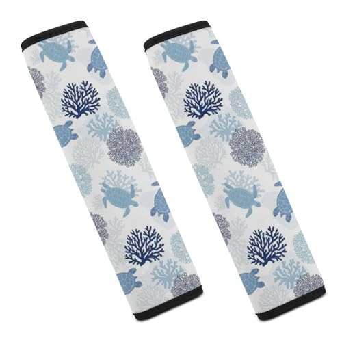 Universal Fit Turtle White Blue Sea Hawaiian Ocean Beach Seat Belt Shoulder Pad for Adult Use, Most Cars, 1 Pair Harness Pads Strap Anti-Slip Pad - color: Pattern 377