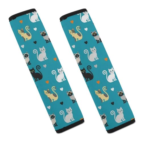 2PCS Cats Lovers Car Seat Belt Pad Universal Fit Seat Belt Covers Cushion for Kids, Car Seats Pushchair Strollers High Chair Pushchair, Easy Install (No Tool) - color: Pattern 984