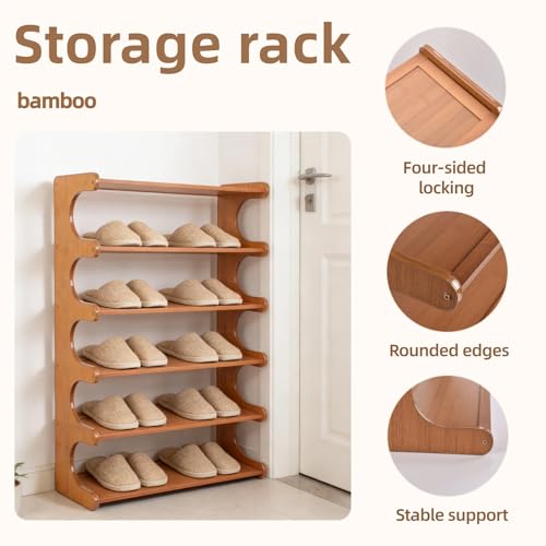 Shoe Rack,Small 6 Tier Shoe Organizer Storage Shelf,Bamboo Narrow Shoe Closet,Small Space Shoe Rack,for Entryway Closet 18.89×7.48×31.88inch - size: 6 Tier-18.89" Wide
