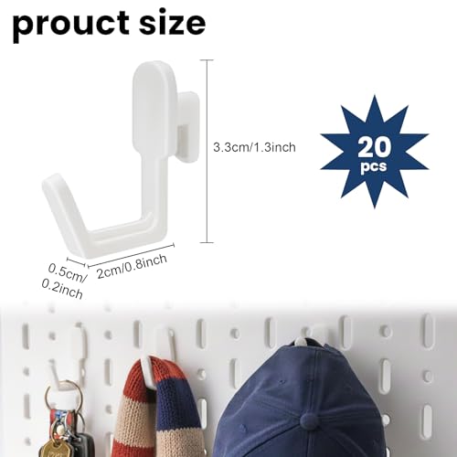 Plus tard 20-Pack Pegboard Hooks Compatible with IKEA Skadis | Secure-Locking Design Repositions Quickly and Organizes Small Tools or Supplies without Scratching Panels