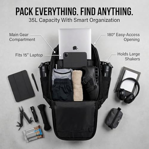 WOLFpak 35L Athletic Gym Backpack - Durable 1000D Waterproof Oxford Material with MOLLE Webbing, Laptop Pocket - color: Nightshade Edition