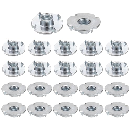 HARFINGTON M6x6mm T-Nuts 4 Pronged Tee Nut 0.74" x 0.24" Fully Thread Carbon Steel Inserts for Wood, Rock Climbing Holds, Cabinetry, Furniture 100pcs - size: M6x6mm, 18.8mm