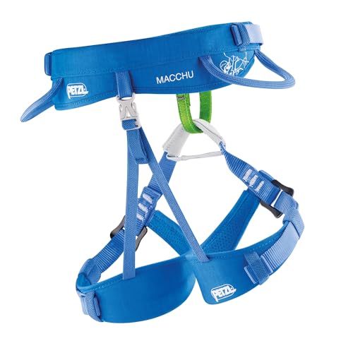 PETZL MACCHU Kids' Rock Climbing Harness | Adjustable Seat Harness for Children Less Than 40kg / 88 lbs - color: Blue