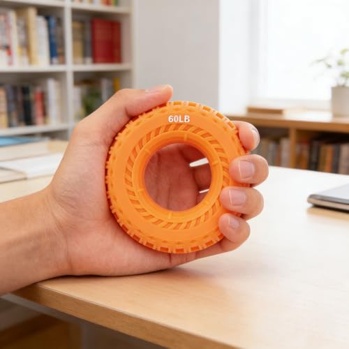 Tire Tread Silicone Grip Strengthener Ring, Non-Slip Finger Exerciser for Strength Training & Stress Relief - color: Orange