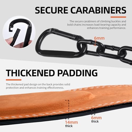 Heavy-Duty Leather Weightlifting Dip Belt with Steel Chain—Weightlifting, Squats, Deadlifts, Weighted pull-ups, Push-ups and Progressive Resistance Training - color: Black