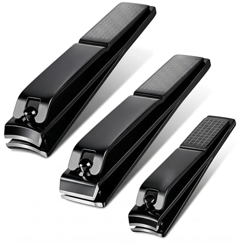 Heavy Duty Nail Clippers Set, Straight & Curved Edge, 3PCS Black | Large 3.15Inch, Fingernail and Toenail Clippers for Thick Nails, with Nail File ,Nail Trimmer for Men Women Seniors Adults - color: Black