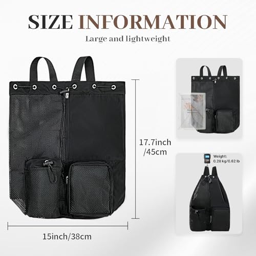 Beach Backpack with Wet Pocket Drawstring Mesh Beach Bag Waterproof Swimming Pool Backpack for Men and Women - color: Black