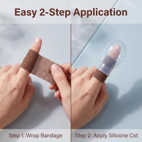 3PCS Waterproof Finger Protector& bangdage, Silicone Finger Covers for Showering, Leak-Proof Sealed Design, Reusable Finger Sleeve for Wound Protection(S&M&L&bandage brown) - size: 2small&middle&large