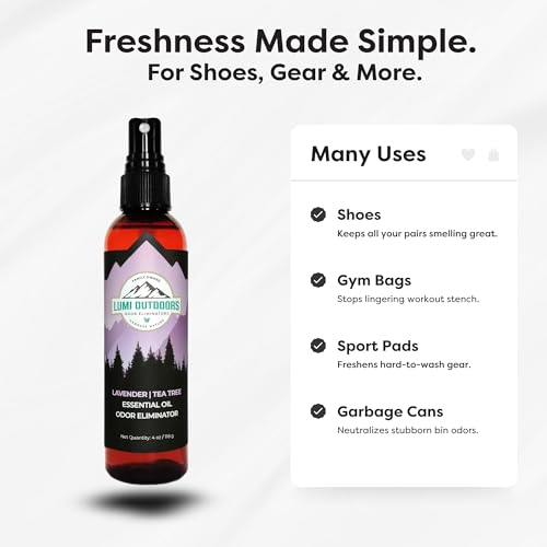 Lumi Outdoors Natural Shoe Deodorizer Spray & Odor Eliminator - Lavender Tea Tree Essential Oil Odor Eater - style: 1 Pack - Lavender Tea Tree