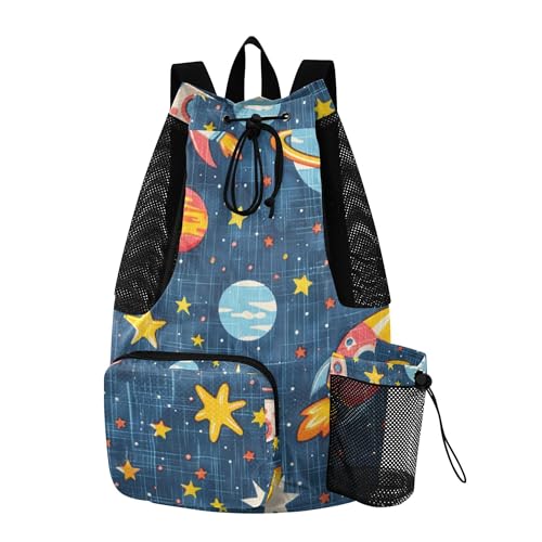 JUNZAN Rockets Deep Blue Drawstring Backpack Cinch Sacks with Water Bottle Holder Waterproof Climbing Gym Bag