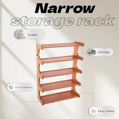 Shoe Rack,Small 5 Tier Shoe Organizer Storage Shelf,Bamboo Narrow Shoe Closet,Small Space Shoe Rack,for Entryway Closet 18.89×7.48×25.98inch - size: 5 Tier-18.89" Wide