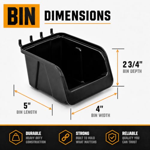 WallPeg 12 Black PEGBOARD Bins - Peg Board Organizer Accessories - Pegboard Bins for Craft Room Storage & Garage Organization - Handy Peg Board Wall Organizer Bin Set -Made in USA- - style: 12 (5" Bins)