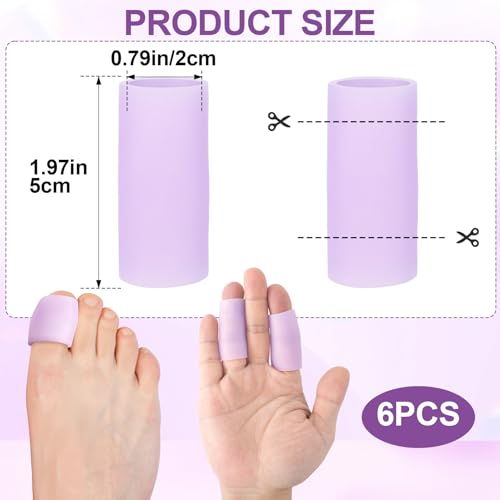 Pndeyo 6pcs Gel Finger Sleeves, Elastic Tube Silicone Finger Support Sleeve, Soft Hand Cushions Protector for Reliefing Hands Cracking Trigger Pain- Purple - color: Purple