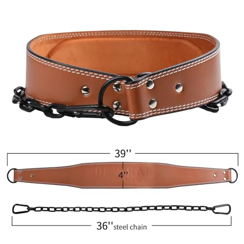 Heavy-Duty Leather Weightlifting Dip Belt with Steel Chain—Weightlifting, Squats, Deadlifts, Weighted pull-ups, Push-ups and Progressive Resistance Training - color: Brown