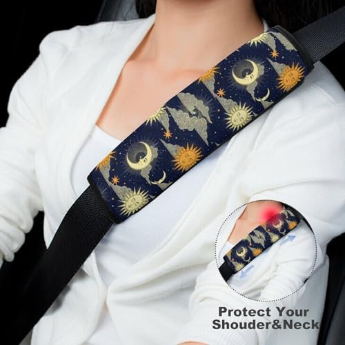 2 Piece Sun Moon Celestial Hippie Sun Moon Car Seat Belt Pad Breathable Seat Belt Cushion for Child, Stroller Pushchair High Chair, Easy Install (No Tool) - color: Pattern 678