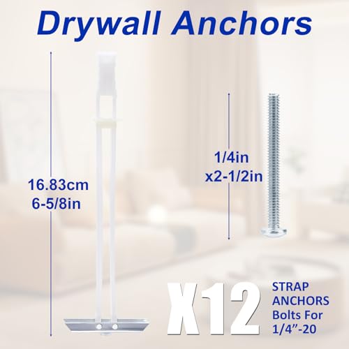 Heavy Duty Drywall Anchor Bolts with 1/4"-20 Fastener Suitable for TV Mounting Hollow Wall Anchor Bolt Screw Kit Supports Up to 270 lbs Each on 1/2 Inch Drywall Pack of 12 - size: 1/4"-20：Pack of 12