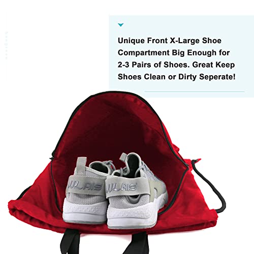 BeeGreen Drawstring Backpack Bag with Shoe Compartment, X-Large Black Gym Sports String Cinch Backpack - color: Red