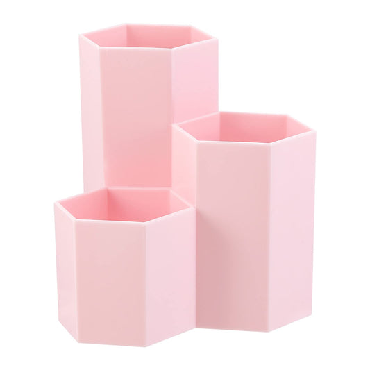 Lovebb Makeup Brush Holder Organizer, 3 Slot Plastic Cosmetics Brushes Pen Storage Solution, Pink