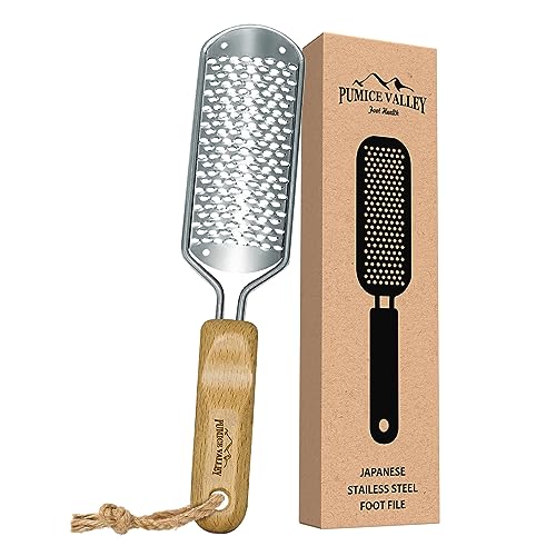 Foot Rasp Callus Remover - Pedicure Scrubber for Cracked Feet, Heel - Professional Stainless Steel File - Remove Dead Skin Corns with Wooden Handle - style: Coarse-Grained Rasp