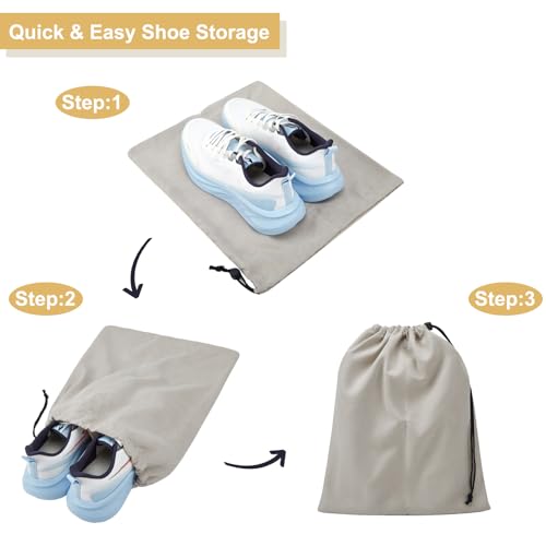 4 Pcs Shoe Bags for Travel, Shoes Pouch with Partition Design & Drawstring | 13.8"x17.7" Fits Most Shoes, Dust Resistant, Washable & Reusable Travel Shoe Bags, Travel Essentials for Men Women - color: Grey