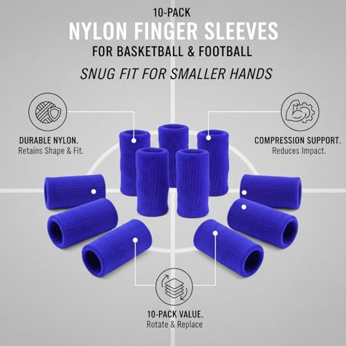 10-Pack Nylon Finger Sleeves for Basketball & Football, Snug Fit, Durable Sports Cover - color: Blue