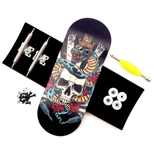 36mm Pro Fingerboard with Wooden Finger Skateboard Deck Upgraded Finger Board Trucks Street Shape Bearing Wheels (Skull) - color: Skull