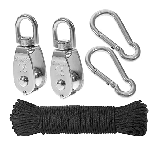 Cabilock 1Set Pulley Hook System Traction Pulley Wheel with Rope for Strength Training Accessories Easy Installation for Home Fitness and Outdoor Applications