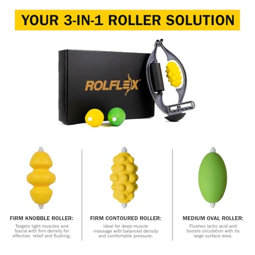 Rolflex The Massage Combo – 3-in-1 Roller for Muscles Deep Tissue with Firm Knobble, Contoured Muscle & Medium Oval Foam – Portable & Easy to Use Arm Massager & Leg Roller - style: Massage Combo