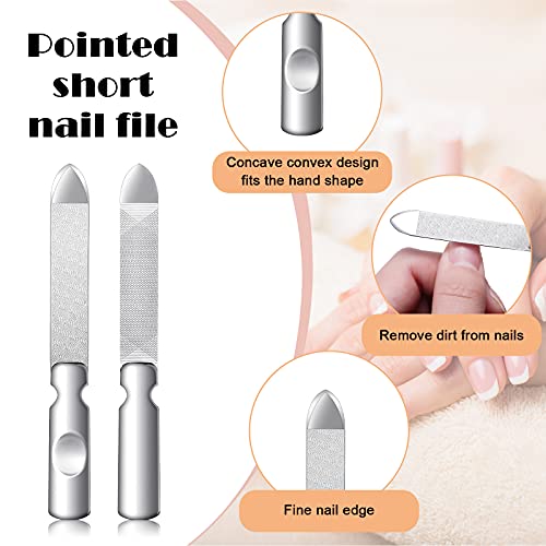 3 Pcs Stainless Steel Nail Files Kit with Leather Case, Double Sided Metal Nail Files with Anti-Slip Handle for Women and Men, Metal File Buffer Manicure Pedicure Tools for Fingernail Toenail(Pink) - color: Pink