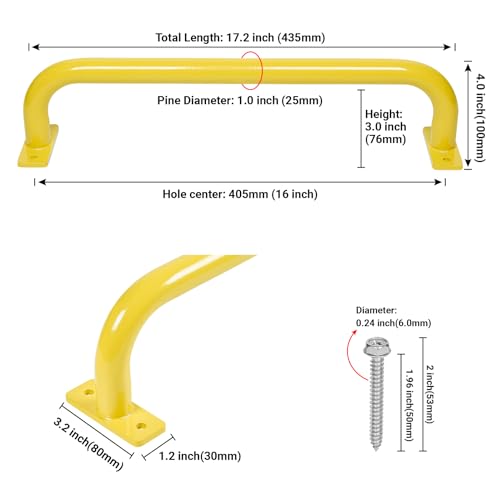 ESPETS 17 Inch 6 Pieces Yellow Outdoor Metal Safety Playground Handles | Easy-to-Install Swing Set Accessories, Playset Hand Grips, Indoor Monkey Bars, Jungle Gym, Playhouse, Climbing Frame - color: Yellow -6 Pcs