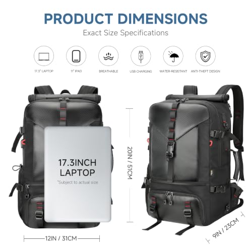 SWICKY Carry-on Travel Backpack for Men, Airline Approved Convertible Duffle Backpack with Shoe Compartment & USB Charging Port, Water Resistant 17.3 Inch Laptop Backpack for Travel Gym Camping - color: Black 01(50l)
