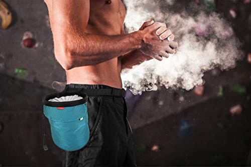 Moko Rock Climbing Chalk Bag, Bouldering Chalk Pot Bucket with Adjustable Belt & Carabiner Drawstring Climbing Gear - color: Light Blue, style: Straight Cylinder