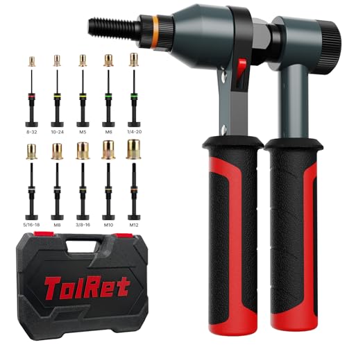 TOLRET Rivet Nut Tool Kit, Rivnut Tool Kit with 10 Metric and SAE Mandrels | Professional Ratchet Nutsert Tool Kit with 100 Pcs Rivet Nuts Assortment Kit, Rivet Nut Kit with Rugged Carrying Case, TR21