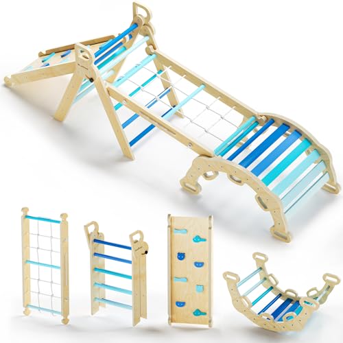 BlueWood 2025 8-in-1 Pikler Triangle Climbing Set Toddler Toys Indoor Baby Jungle Gym Climber Playground for Kids - Sky Blue - color: Sky Blue