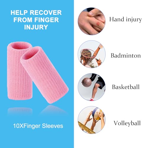 Finger Compression Sleeves, 10 Pcs | Finger Protectors Cots for Arthritis Swelling Basketball Sport, Breathable Elastic - color: Pink