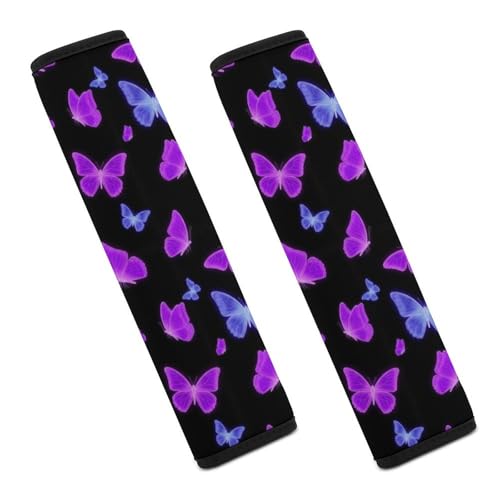 2 Pack Soft Padded Seat Belt Cover for Girls and Boys, All Vehicles, Butterfly Purple Butterflies Harness Pads Strap, Anti-Slip Pad - color: Pattern 1202
