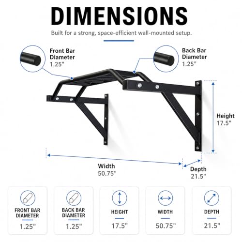 REP Fitness Heavy Duty Pull-Up Bar, Wall Mounted Multi-Grip or Bare Steel Straight Option, Home Gym Exercise Equipment for Chin Training, Garage Strength Workouts, Rings, Straps - style: Multi-Grip Arch