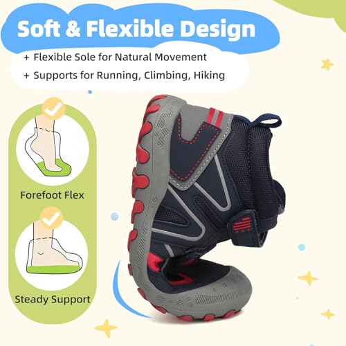 Mishansha Kids Water Resistant Hiking Boots, Boys Girls Anti Collision Anti-Skid Athletic Outdoor Adventure Trekking Shoes | Protective Toe, Adjustable Fit and Flexible Sole for Camping, School, Walking, Trekking, Trail Adventures and Everyday Wear - colo