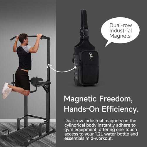 VAKAER Magnetic Gym Bag, Water Bottle Carrier Holder with Phone Pocket & Adjustable Strap,10 Ultra-Strong Magnets Stick to Fitness equipment, Workout Accessories Pouch for Women & Men, Black - color: Black