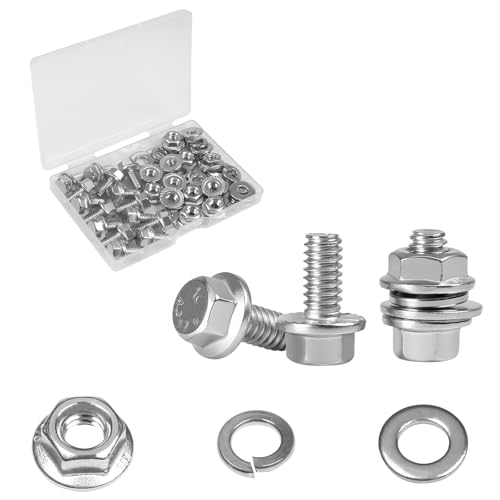 15 Sets 1/4-20 x 1/2" Flanged Hex Head Bolts Kits, 1/4-20 Flange Hexagon Screws and Nuts,Flat & Spring Lock Washers, 304 Stainless Steel 18-8,Fully Threaded - size: 1/4-20 x 1/2"