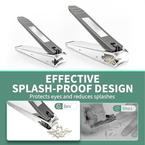 Nail Clippers for Men with Catcher, CLPPNA 2-Pack Large & Small Anti-Splash Nail Clippers Set, Ultra Sharp Sturdy Fingernail and Toenail Clipper Cutters for Men Women, Black - style: 3PCS(Big&Small Nail Clippers)