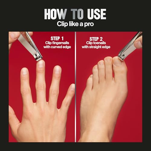 Revlon Dual-Ended Nail Clipper for Men, Straight and Curved Edges, for Fingernail and Toenail Trimming, Stainless Steel, 1 Count