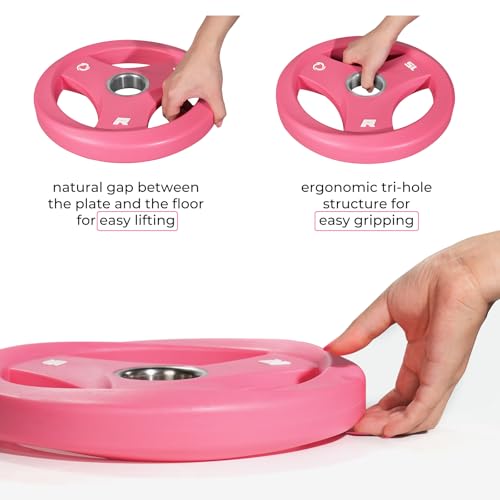 RitFit AURASPIN Olympic Grip Plates, Easy-Grip Curved Design for Home Gym | PU Coated with Curved Grip, Tri-Hole Design for Balanced Lifting, Olympic 2-Inch Bore for Home Gym