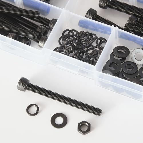200 PCS M5 x 30mm 35mm 40mm 45mm 50mm, Hex Socket Head Cap Screws Bolts Washers Nuts Assortment Kit, 12.9 Grade Alloy Steel, Black Oxide Finish, Metric Allen Drive - size: Socket M5x30/35/40/45/50 mm