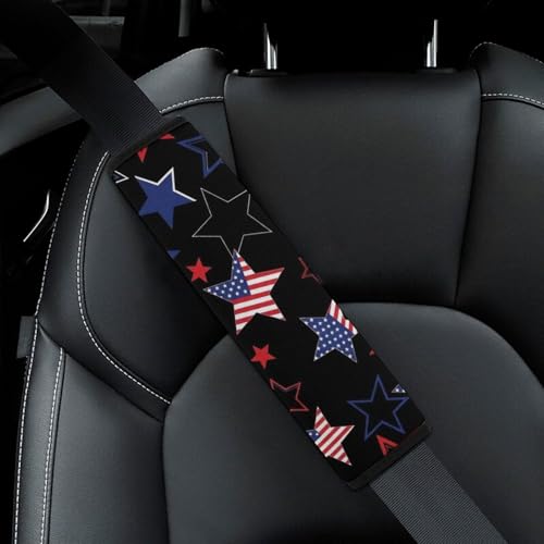2 Pack Independence Day Patriotic American Flag Red White Blue Stars Stripes Car Seat Straps Shoulder Pads Universal Fit Neck Strap Covers for Adults And Children, All Vehicles, Pressure Relief - color: Pattern 672