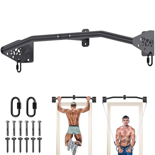 SELEWARE 32"/36" Wall Mount Pull Up Bar Joist Mount Chin Up Bar for Doorway | Heavy Duty Steel Construction Support 450 lb, w/Resistance Band Hooks, Fits 32"/36" Wall Studs for Home Gym Strength Training - size: B: 32" x 1.3" Dia Grip