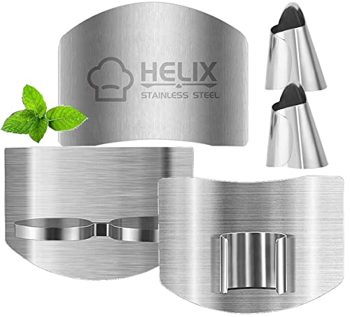 Finger Guard for Cutting, One & Double Finger Kitchen Tool, Stainless Steel Knife Cutting Protector (Silver 5) - color: Silver 5