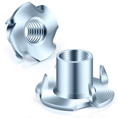 M4 T-Nuts zinc Plated Steel, 4-Pronged Tee Nut for Wood, Rock Climbing Holds, Furniture, 100 PCS - color: Zinc Coated Steel, size: M4